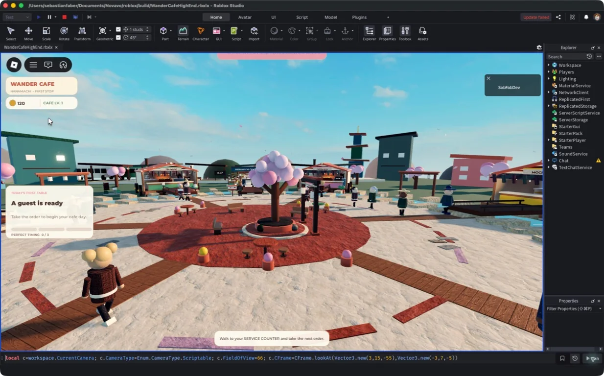 Wander Café interaktive Spielwelt in Roblox Studio